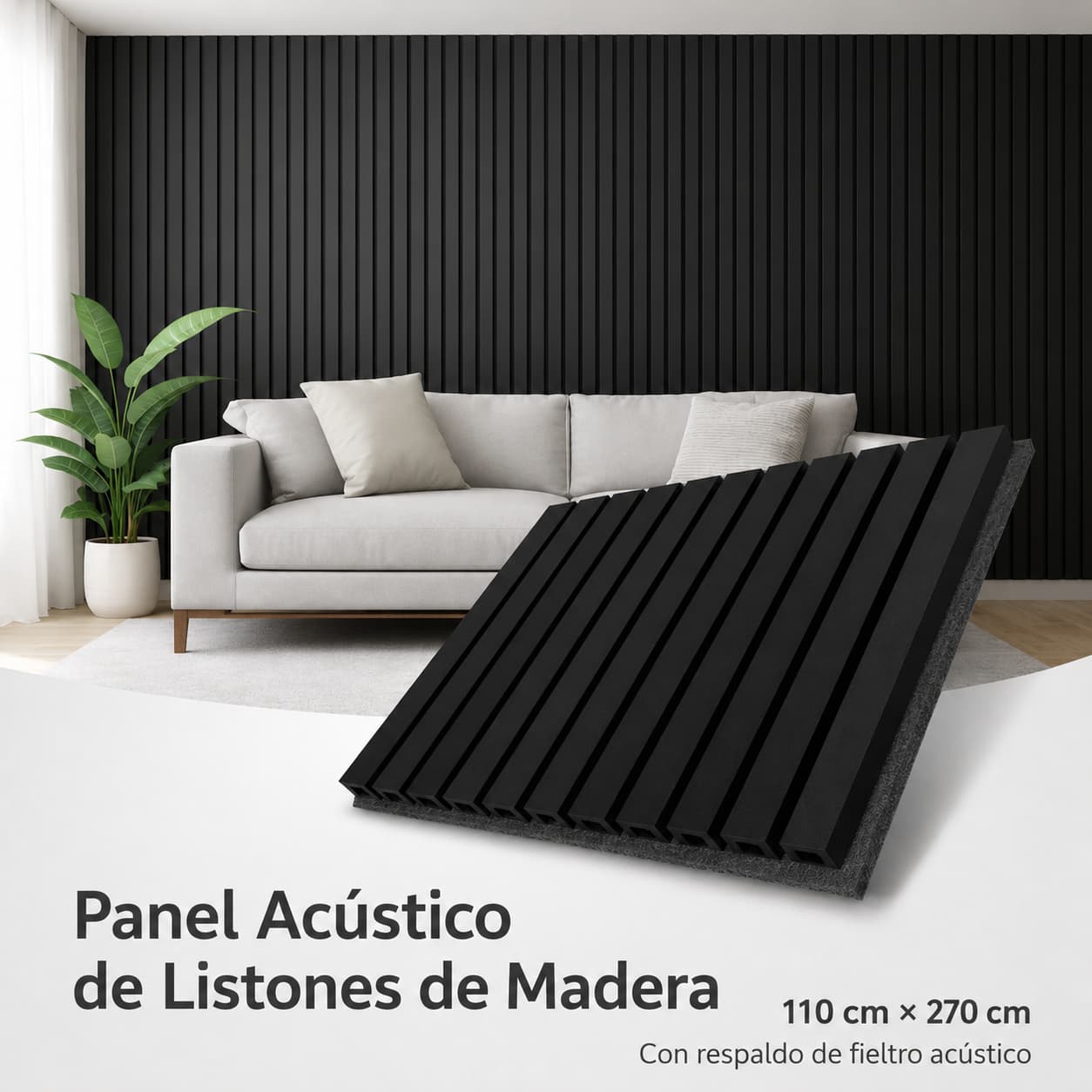Panel Acústico de Listones de Madera Premium – 270 × 110 cm